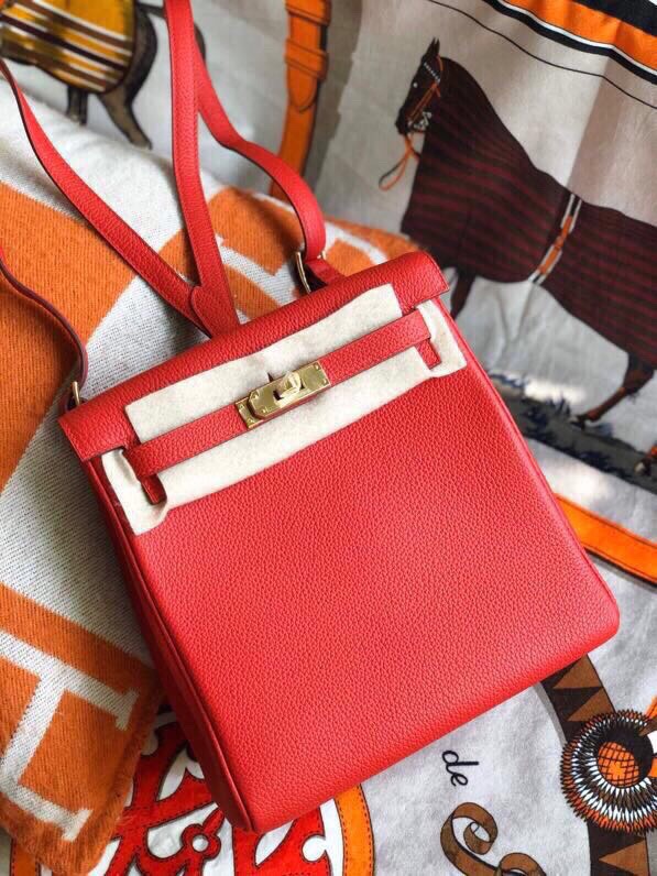 Hermes Kelly Ado Backpack In Red Clemence Leather